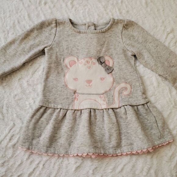Baby Girls Vintage Gymboree Pink & Grey Leopard Sweatshirt Tunic Top Size 6-12m - Picture 1 of 3